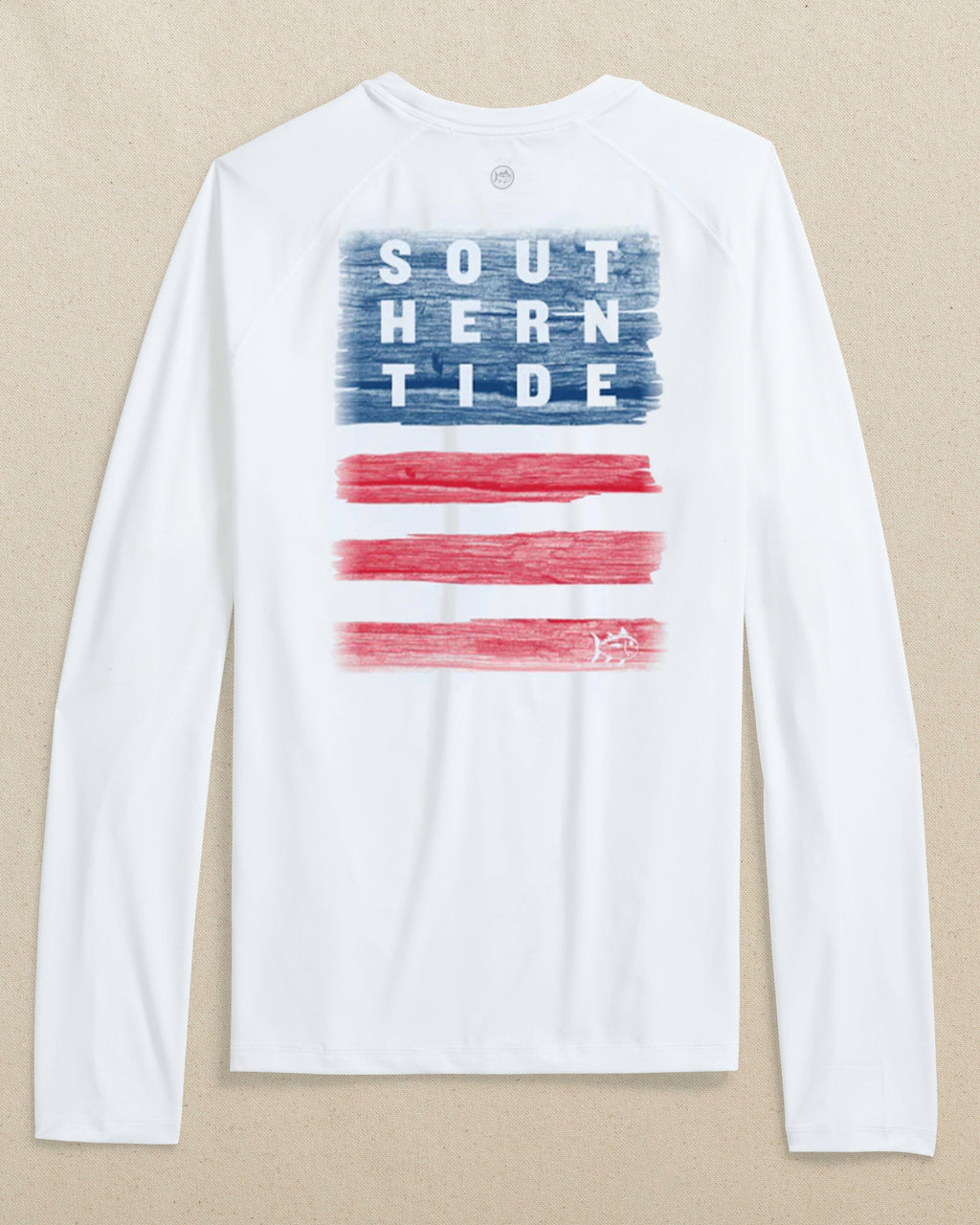 The back view of the Southern Tide Wooden Flag brrr°®-illiant Long Sleeve Performance T-Shirt by Southern Tide - Classic White
